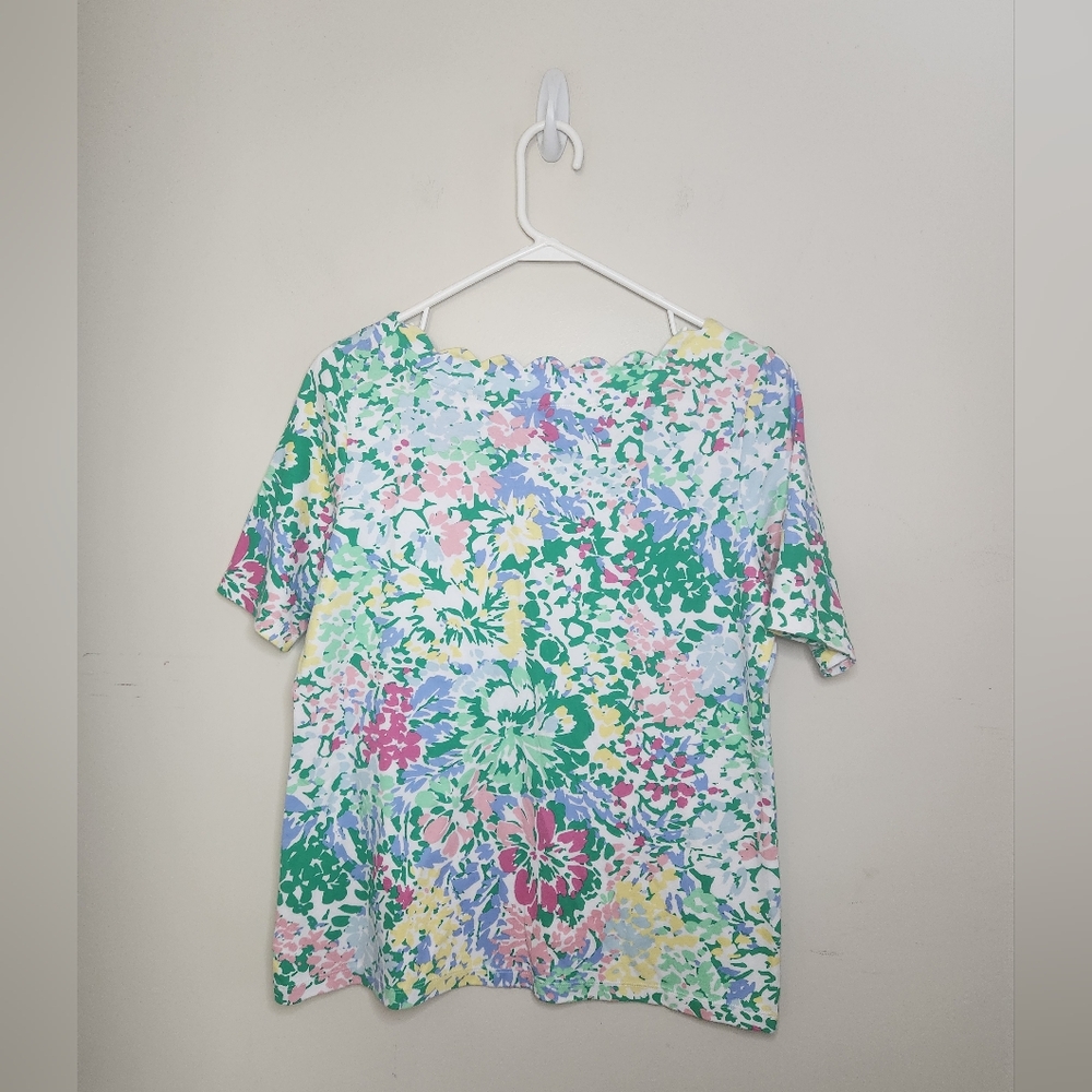 Women's Kim Rogers Scalloped Neckline Floral Print Top Sz Small - Picture 3 of 8